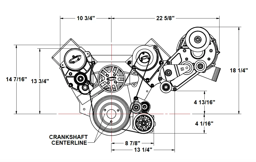 BBC Accessory Drive Kit with F-1X/F-2 blowers, front view