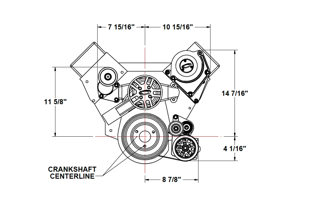 BBC Accessory Drive Kit, no blower, no A/C, front view