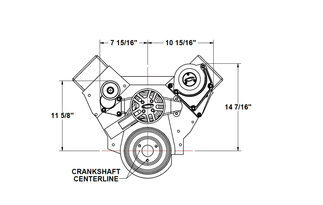 BBC Accessory Drive Kit, no blower, no A/C, no P/S, front view